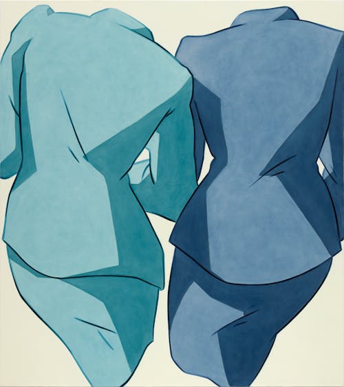 Two Suits, Backs Forward, Shoulder Cocked, Sleeves Overlap (Blue, Blue)